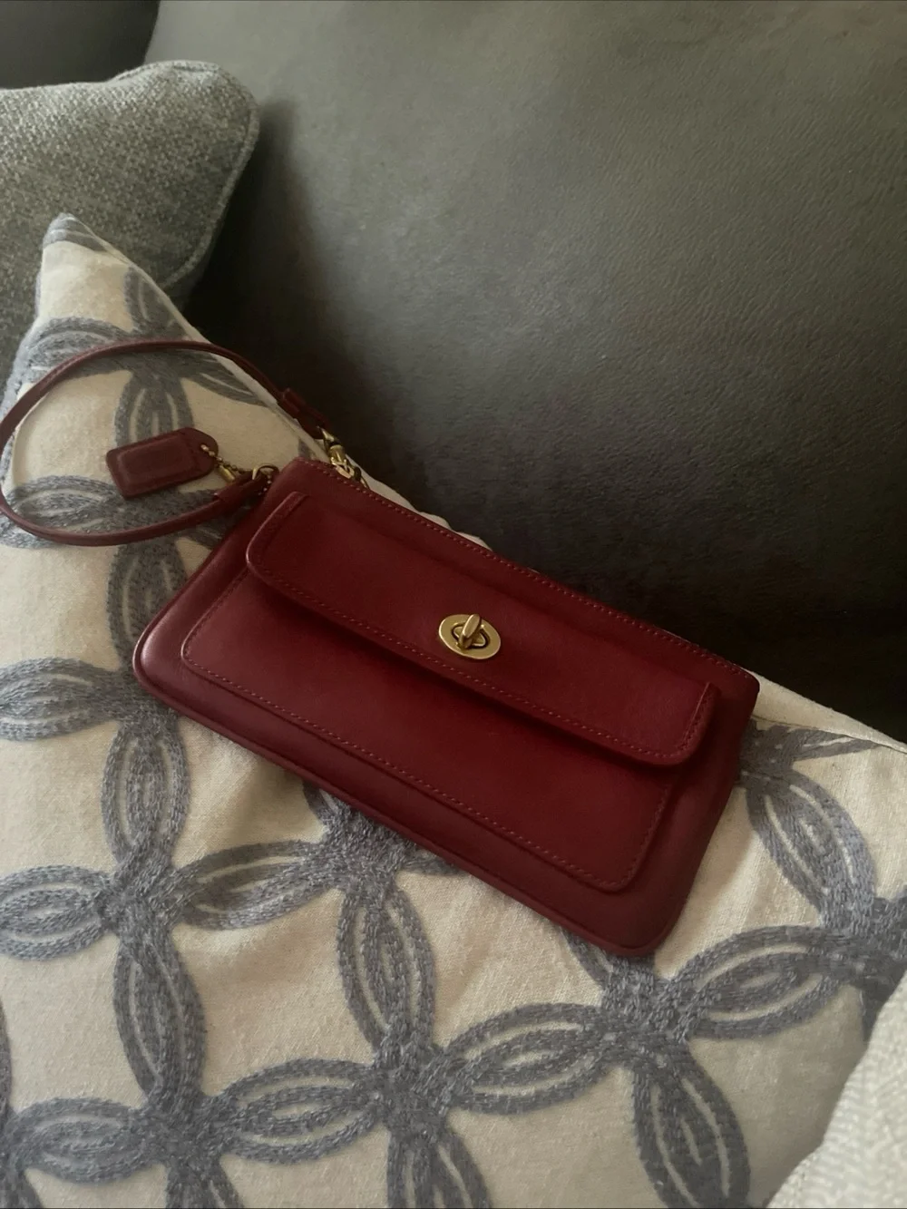 Coach Burgundy Leather Wristlet Clutch with Turn-Lock